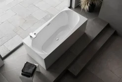 Bernstein Baignoire îlot Acrylique Rectangulaire Moderne pour Salle de Bain + Bonde + trop plein, Blanc, 170x78x58cm, Garantie 5 ans, ONDA