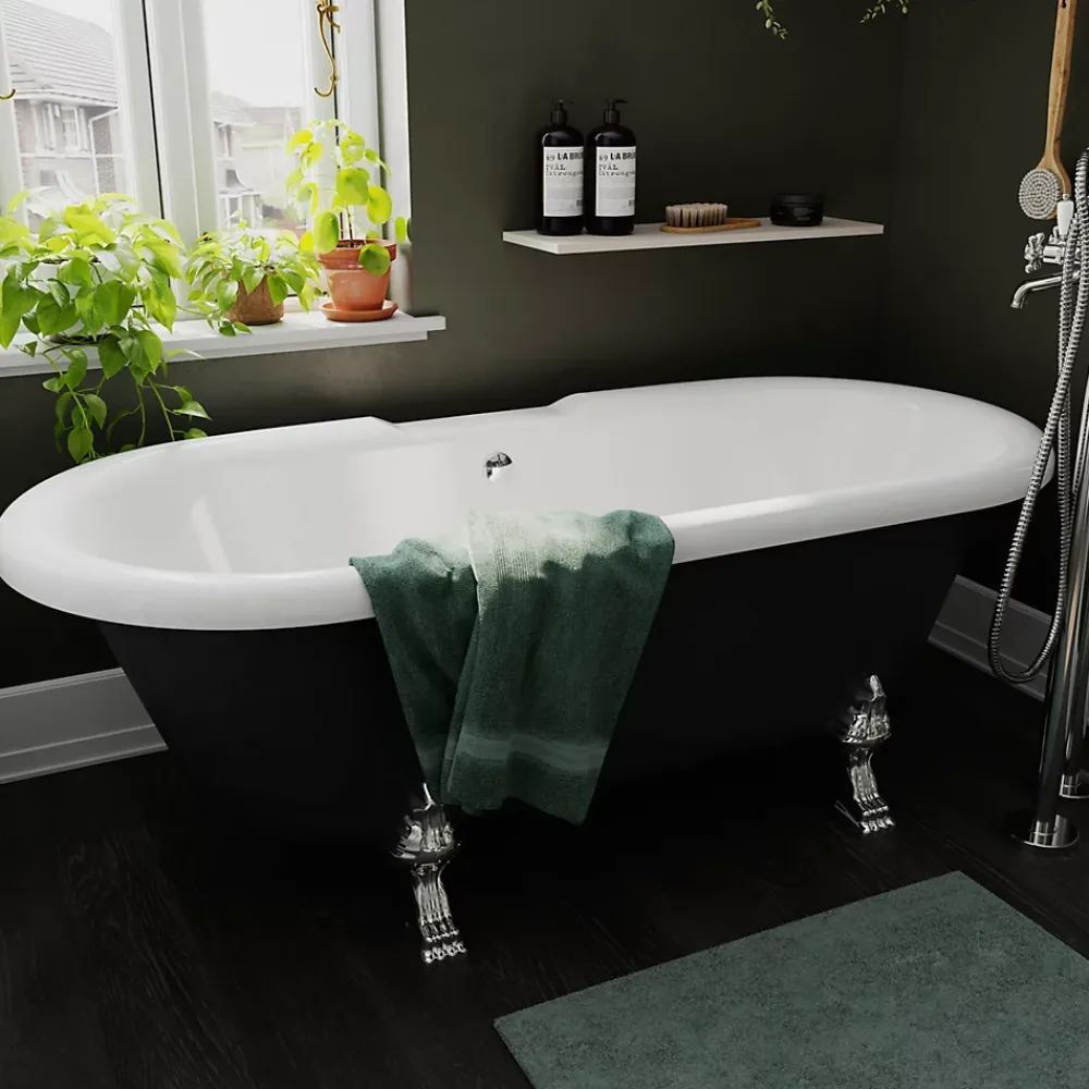 GoodHome Baignoire îlot adossée 170 x 80 cm noire, Emba
