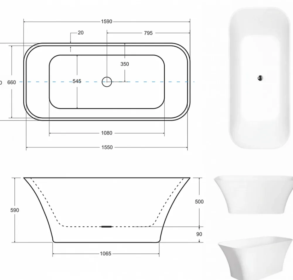 Azura Home Design Baignoire îlot ASSOS S-LINE bicolore 160 x 70 cm