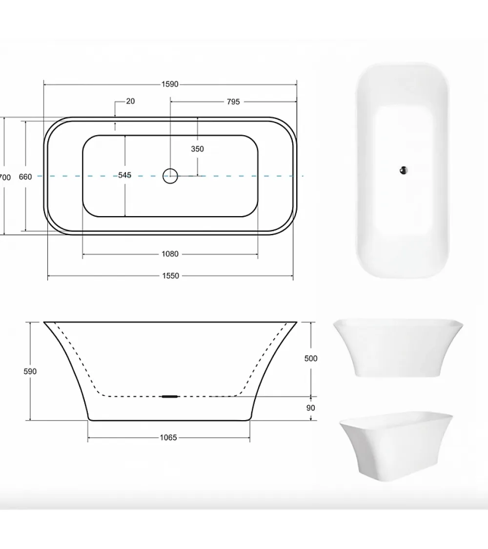 Baignoire Îlot|Azura Home Design Baignoire îlot ASSOS S-LINE 160 x 70 cm