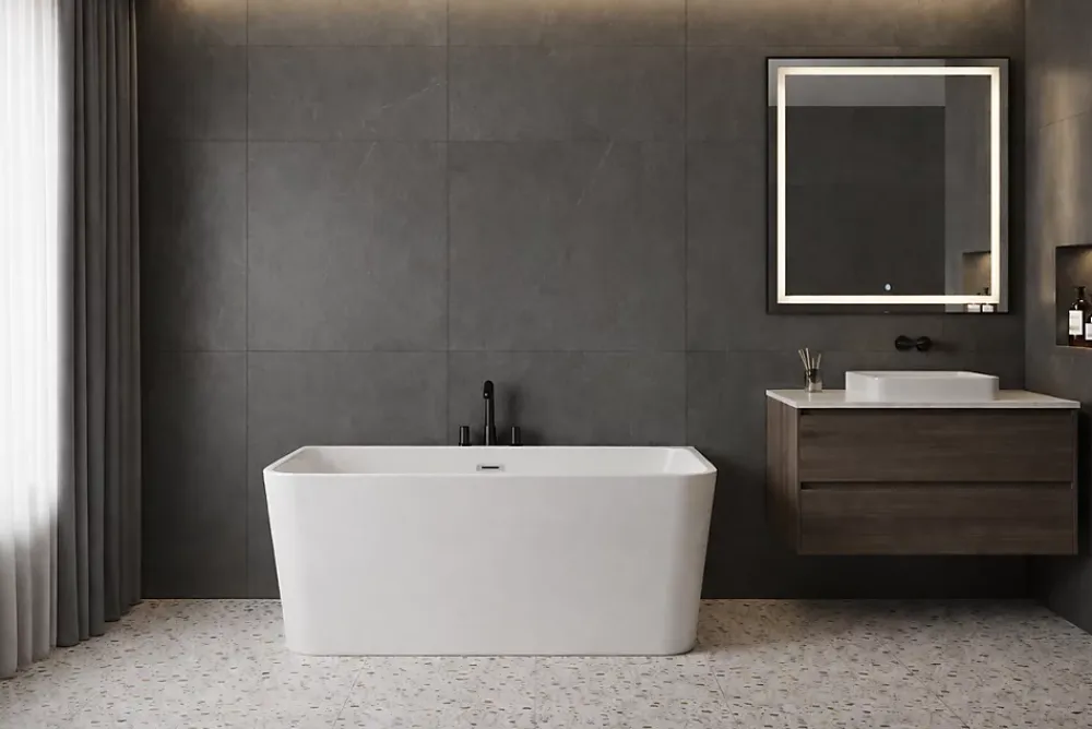 Baignoire Îlot|Otitec Baignoire îlot avec vidage - 160 x 75 cm - Blanc brillant - MIRABELLE