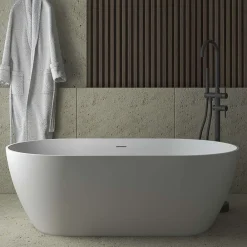 Poalgi Baignoire îlot blanche Solid Surface 168x80x53,5 cm inclus tablette - modèle SHIRO