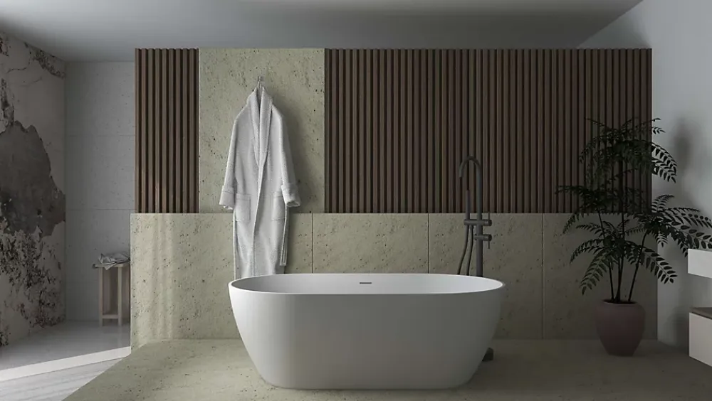 Poalgi Baignoire îlot blanche Solid Surface 168x80x53,5 cm inclus tablette - modèle SHIRO