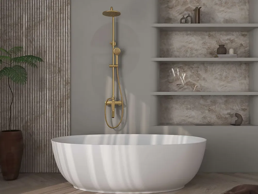 Baignoire Îlot|Poalgi Baignoire îlot blanche Solid Surface 170x80x51 cm inclus tablette - modèle MENORCA