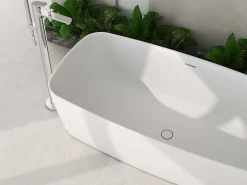 Baignoire Îlot|Poalgi Baignoire îlot blanche Solid Surface 170x80x50 cm inclus tablette - modèle KABU