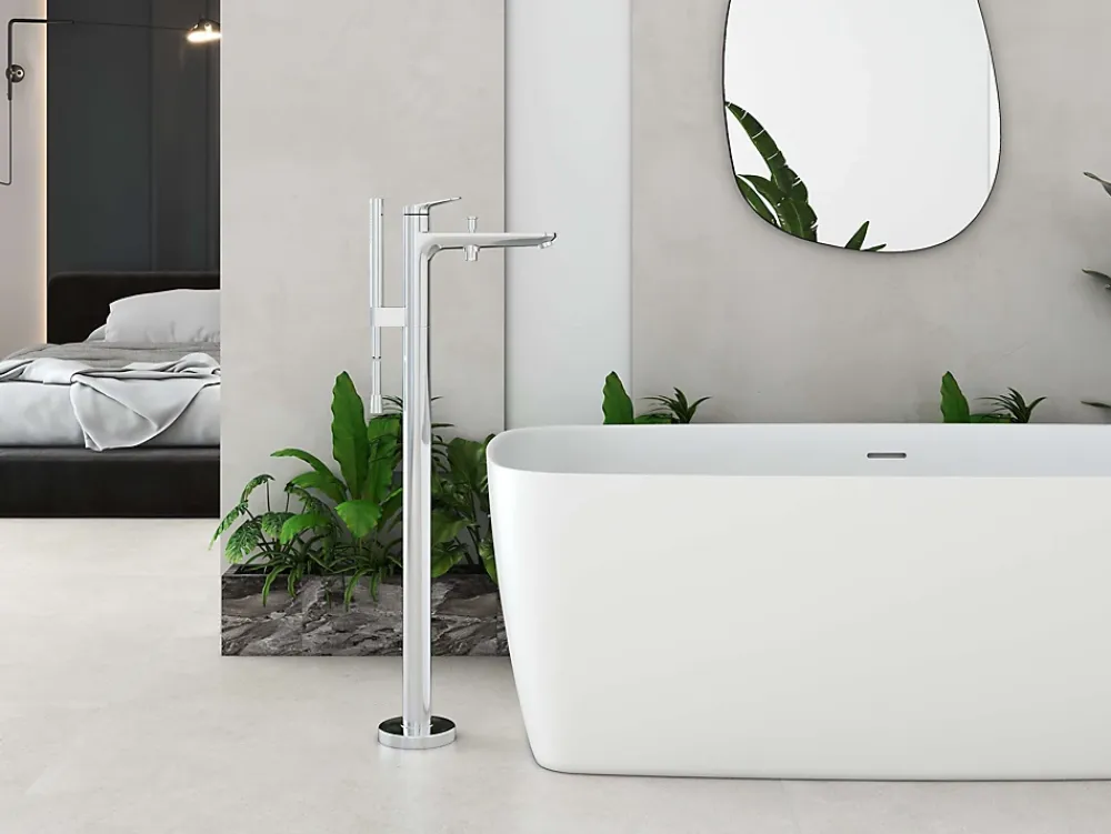 Baignoire Îlot|Poalgi Baignoire îlot blanche Solid Surface 170x80x50 cm inclus tablette - modèle KABU