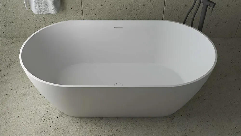 Baignoire Îlot|Poalgi Baignoire îlot blanche Solid Surface 157x80x52,5 cm inclus tablette - modèle SHIRO