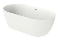 Baignoire Îlot|Poalgi Baignoire îlot blanche Solid Surface 157x80x52,5 cm inclus tablette - modèle SHIRO
