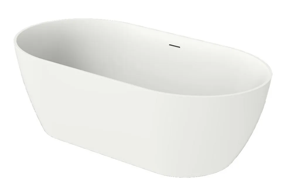 Baignoire Îlot|Poalgi Baignoire îlot blanche Solid Surface 157x80x52,5 cm inclus tablette - modèle SHIRO