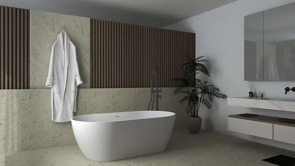 Baignoire Îlot|Poalgi Baignoire îlot blanche Solid Surface 157x80x52,5 cm inclus tablette - modèle SHIRO