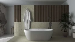 Baignoire Îlot|Poalgi Baignoire îlot blanche Solid Surface 157x80x52,5 cm inclus tablette - modèle SHIRO