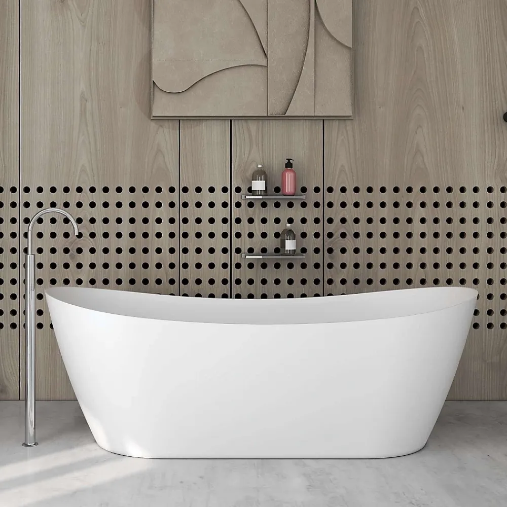 Poalgi Baignoire îlot blanche Solid Surface 180x80x63 cm inclus tablette - modèle CAPRI