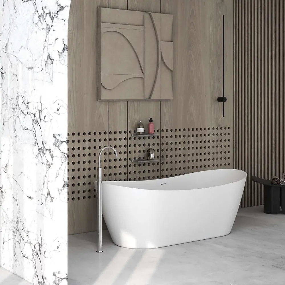 Poalgi Baignoire îlot blanche Solid Surface 180x80x63 cm inclus tablette - modèle CAPRI