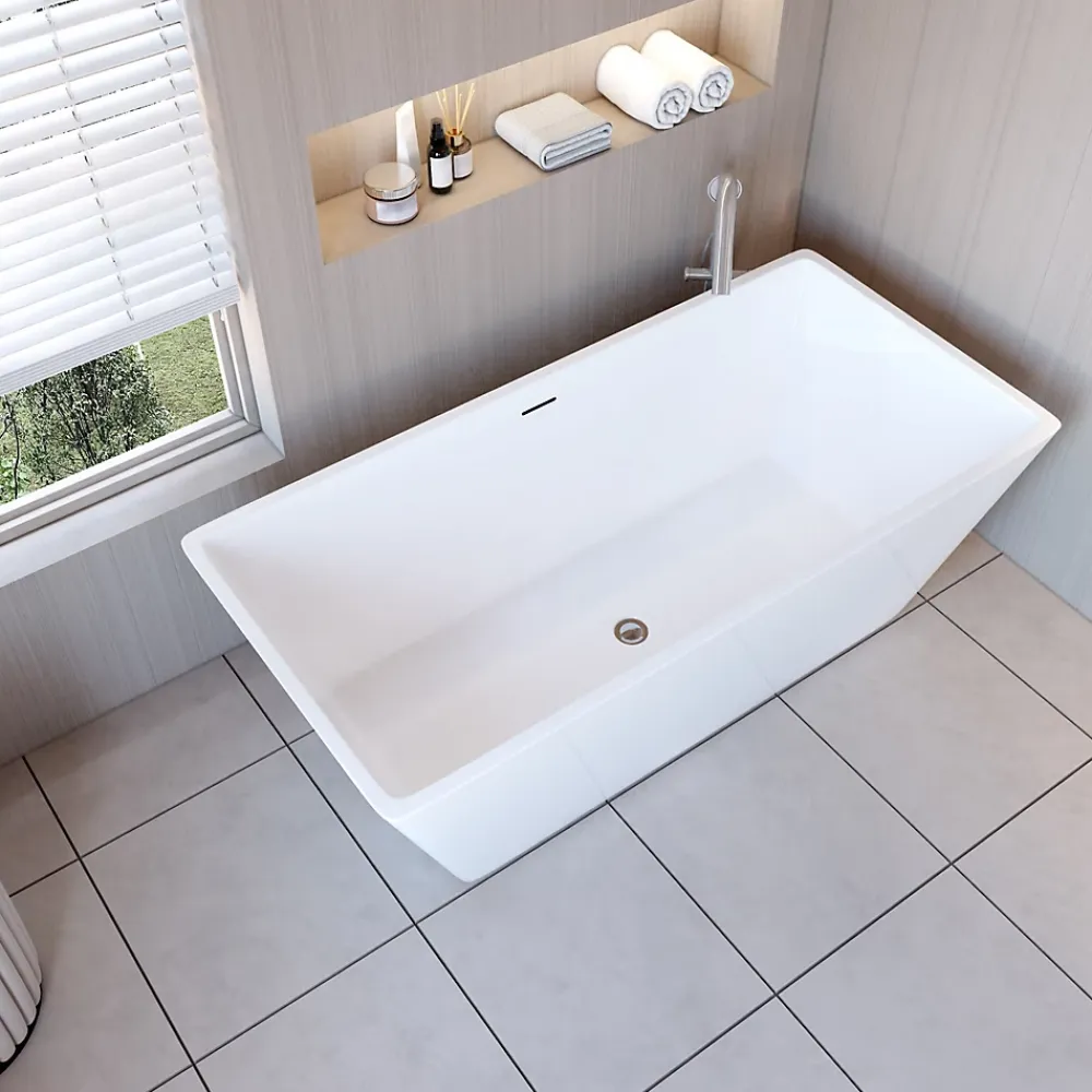 AICA Sanitaire Baignoire îlot design en acrylique - 250L - 150 x 72 x 56cm - Confort ergonomique et élégance moderne - avec Bonde et trop plein