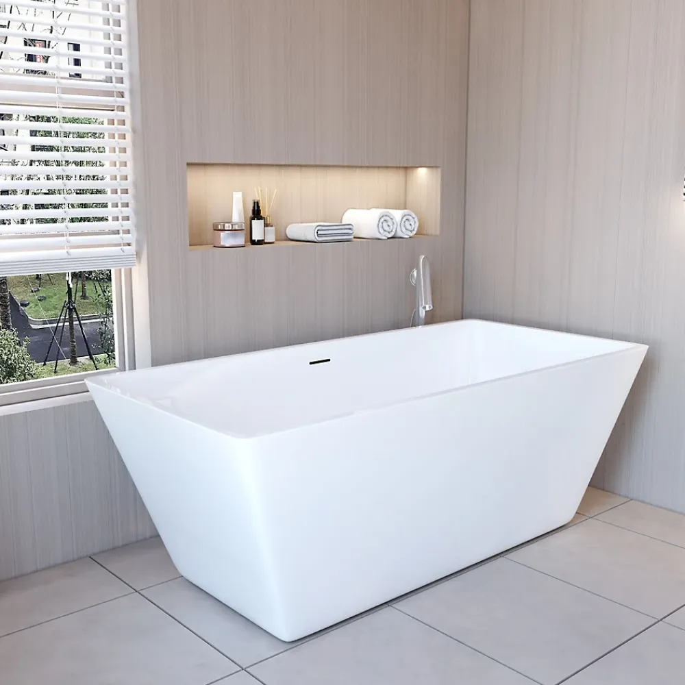 AICA Sanitaire Baignoire îlot design en acrylique - 250L - 150 x 72 x 56cm - Confort ergonomique et élégance moderne - avec Bonde et trop plein
