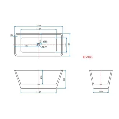 AICA Sanitaire Baignoire îlot design en acrylique - 250L - 150 x 72 x 56cm - Confort ergonomique et élégance moderne - avec Bonde et trop plein