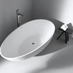 Bernstein Baignoire îlot Design en fonte minérale VIGO - blanc mat - Sans robinet, Avec siphon, 150x75cm