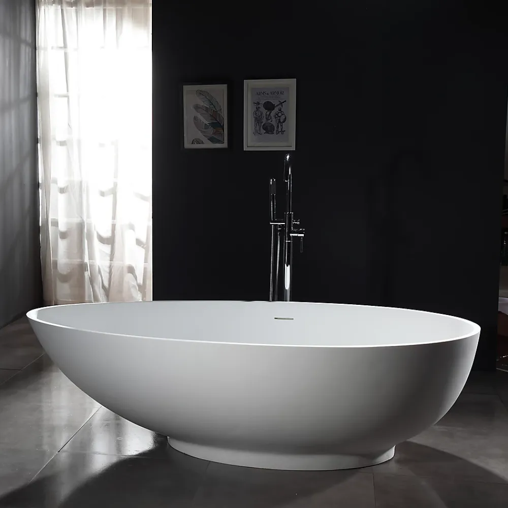 Baignoire Îlot|Bernstein Baignoire îlot Design en fonte minérale VIGO - blanc mat - Avec robinet mitigeur 1521, Sans siphon, 150x75cm