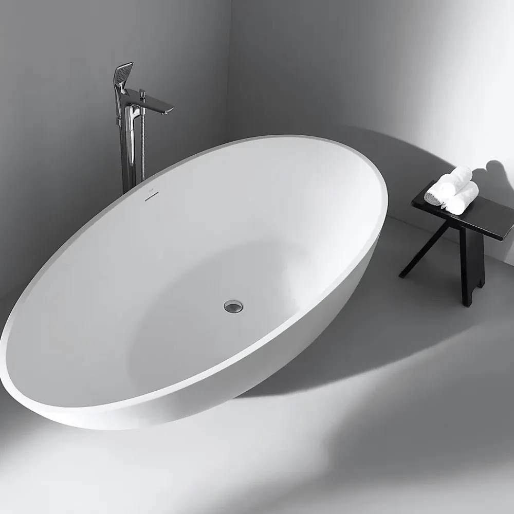 Baignoire Îlot|Bernstein Baignoire îlot Design en fonte minérale VIGO - blanc mat - Avec robinet mitigeur 1521, Sans siphon, 150x75cm