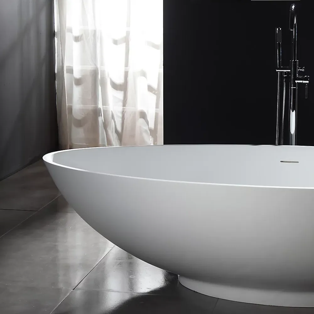 Baignoire Îlot|Bernstein Baignoire îlot Design en fonte minérale VIGO - blanc mat - Avec robinet mitigeur 1521, Sans siphon, 150x75cm