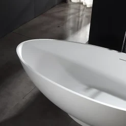 Baignoire Îlot|Bernstein Baignoire îlot Design en fonte minérale VIGO - blanc mat - Avec robinet mitigeur 1521, Sans siphon, 150x75cm