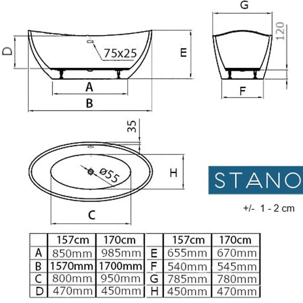 Baignoire Îlot|Stano Baignoire îlot design ovale BRIGHTON blanche 157 cm