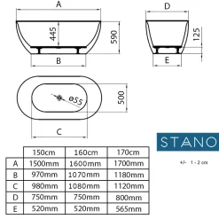 Baignoire Îlot|Stano Baignoire îlot design ovale LISBON blanche 150 cm Brillant