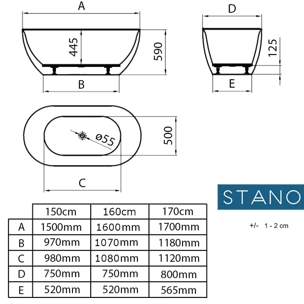Baignoire Îlot|Stano Baignoire îlot design ovale LISBON blanche 150 cm Brillant