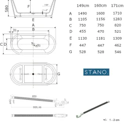 Stano Baignoire îlot design ovale FINDLAY blanche 171 cm