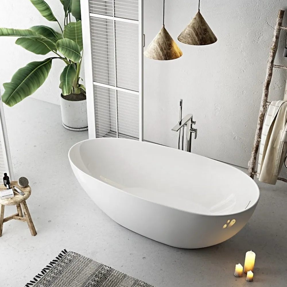 Baignoire Îlot|Stano Baignoire îlot design ovale FLORIDA blanche 180 cm Brillant