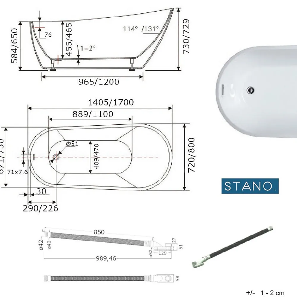 Baignoire Îlot|Stano Baignoire îlot design ovale OPRAH blanche 140 cm