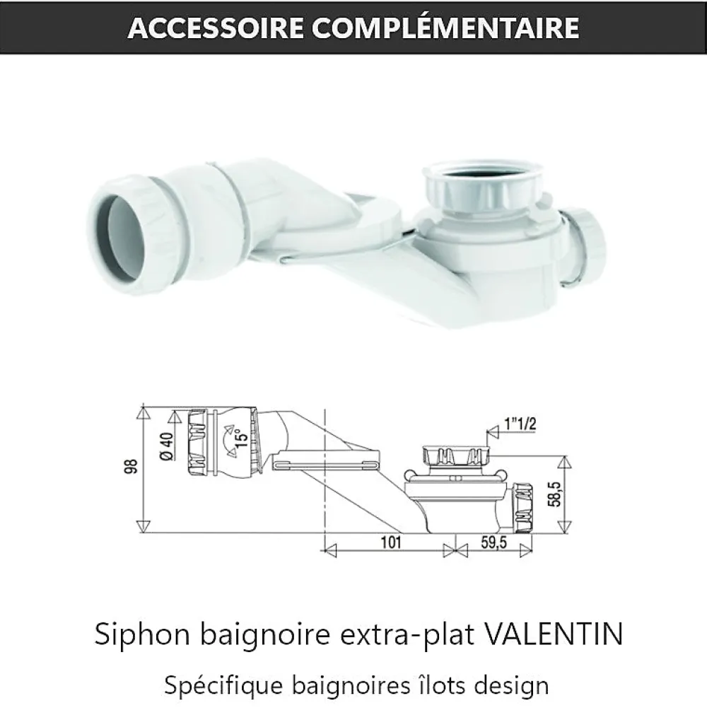 Stano Baignoire îlot design ovale FLORIDA noir mat 165 cm
