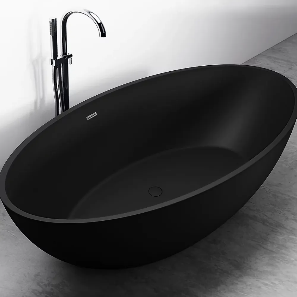 Bernstein Baignoire îlot en fonte minérale RELAX - 176x103cm - Noir mat, Sans siphon, Avec robinet mitigeur 8028B