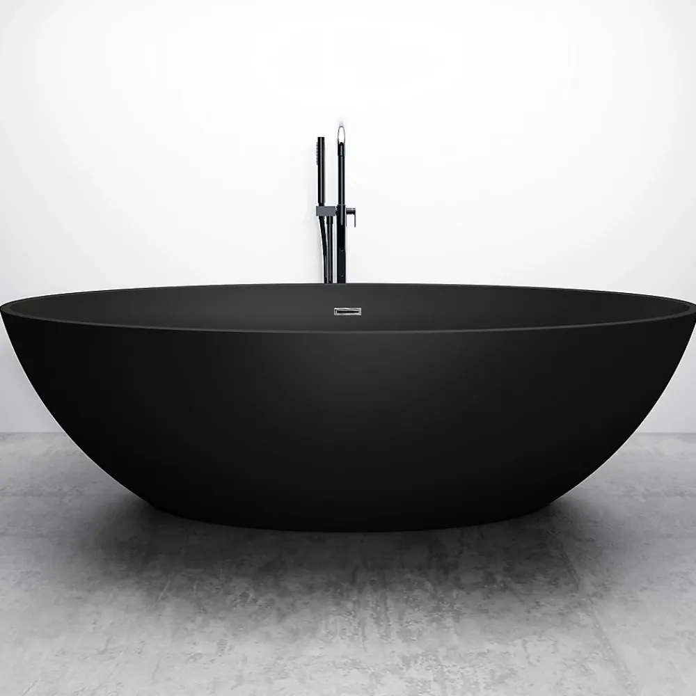 Bernstein Baignoire îlot en fonte minérale RELAX - 176x103cm - Noir mat, Sans siphon, Avec robinet mitigeur 8028B
