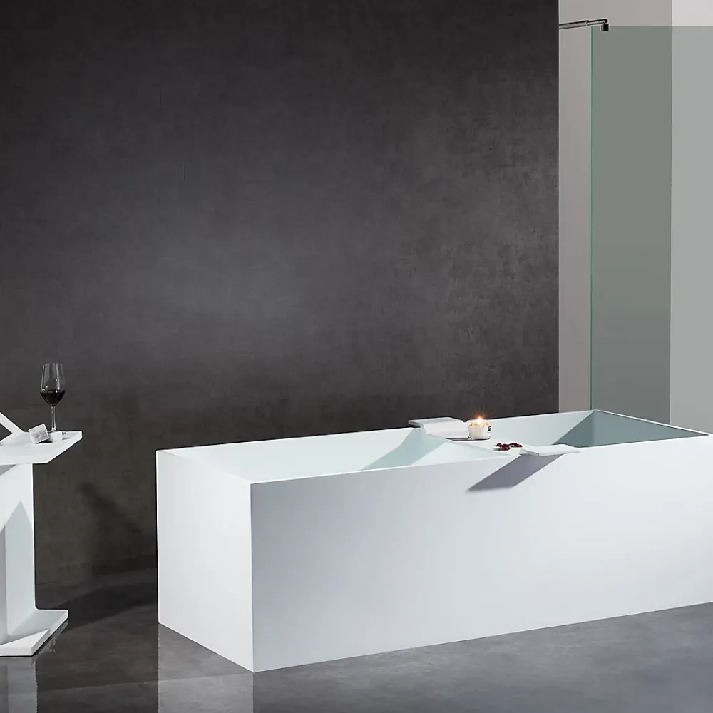 Bernstein Baignoire îlot en fonte minérale 170x72x55cm Blanc mat - LUNA STONE - Sans robinet sur pied + siphon