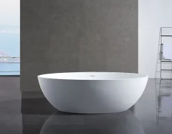 Bernstein Baignoire îlot en fonte minérale RELAX - 176x103cm - Sans robinet ni siphon, Blanc mat
