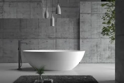 Baignoire Îlot|Bernstein Baignoire îlot en fonte minérale (fonte minérale) RIO STONE - 180x85x52cm - Sans robinet ni siphon, Blanc mat