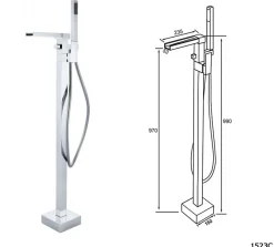 Bernstein Baignoire îlot en fonte minérale (fonte minérale) RIO STONE - 180x85cm - Avec siphon et robinet mitigeur 1523C, Blanc brillant