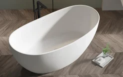 Baignoire Îlot|Bernstein Baignoire îlot en fonte minérale HAWAII STONE - 180x85cm - Sans siphon, Blanc brillant, Avec robinet mitigeur 8028B