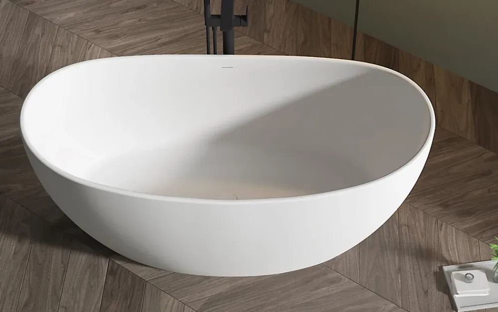 Baignoire Îlot|Bernstein Baignoire îlot en fonte minérale HAWAII STONE - 180x85cm - Sans siphon, Blanc brillant, Avec robinet mitigeur 8028B