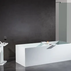 Baignoire Îlot|Bernstein Baignoire îlot en fonte minérale 170x72x55cm Blanc mat - LUNA STONE + siphon + robinet sur pied 1523C