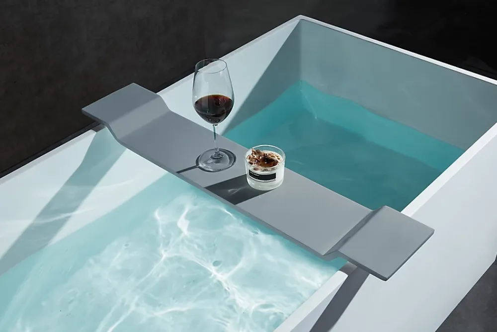 Baignoire Îlot|Bernstein Baignoire îlot en fonte minérale 170x72x55cm Blanc mat - LUNA STONE + siphon + robinet sur pied 1523C