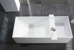 Baignoire Îlot|Bernstein Baignoire îlot en fonte minérale 170x72x55cm Blanc mat - LUNA STONE + siphon + robinet sur pied 1523C