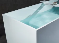 Baignoire Îlot|Bernstein Baignoire îlot en fonte minérale 170x72x55cm Blanc mat - LUNA STONE + siphon + robinet sur pied 1523C