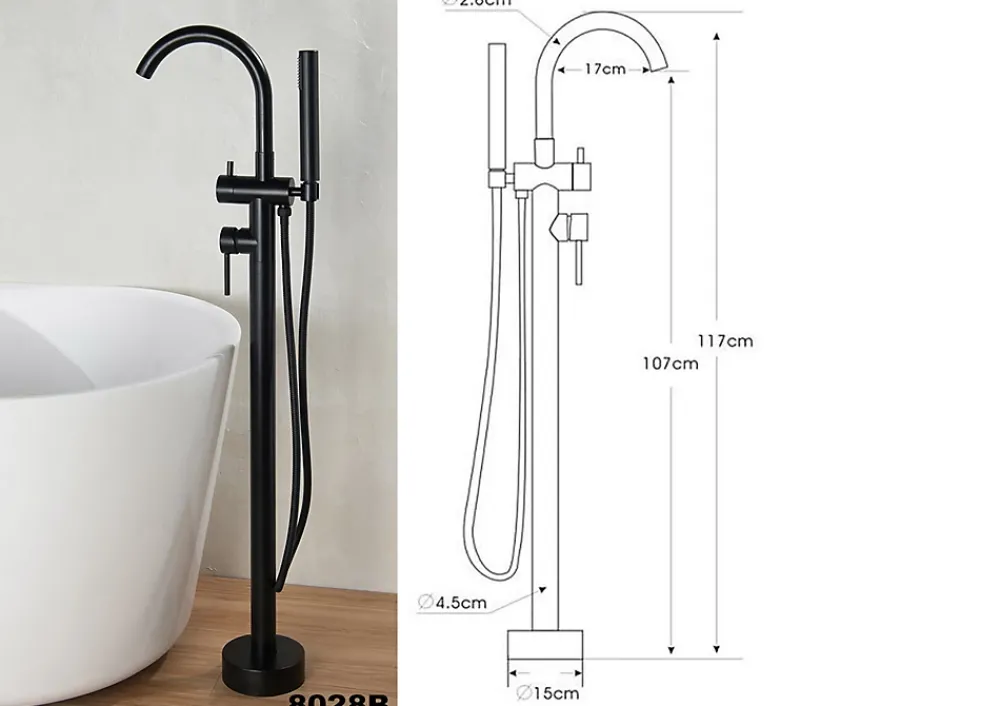 Baignoire Îlot|Bernstein Baignoire îlot en fonte minérale (fonte minérale) RIO STONE - 180x85cm - Avec siphon, Blanc mat, Avec robinet mitigeur 8028B