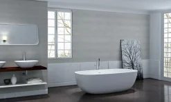 Baignoire Îlot|Bernstein Baignoire îlot en fonte minérale, OCEAN STONE - 180x87cm - Avec robinet mitigeur 8028, Sans siphon, Blanc mat