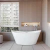 AICA Sanitaire Baignoire îlot en forme de ovale L150x72xH65cm blanc en Acrylique avec Bonde et trop plein - Pratique et esthétique