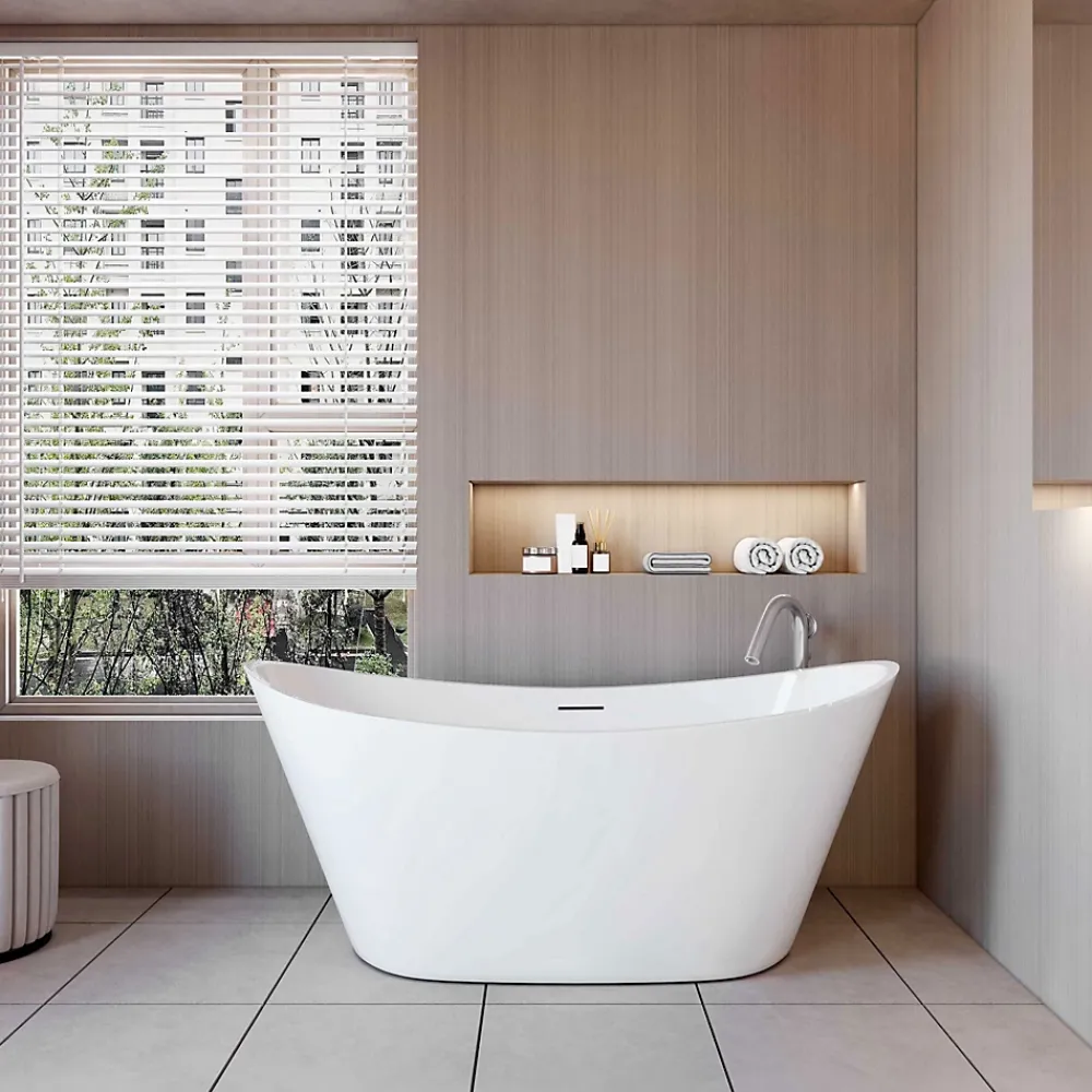 AICA Sanitaire Baignoire îlot en forme de ovale L150x72xH65cm blanc en Acrylique avec Bonde et trop plein - Pratique et esthétique