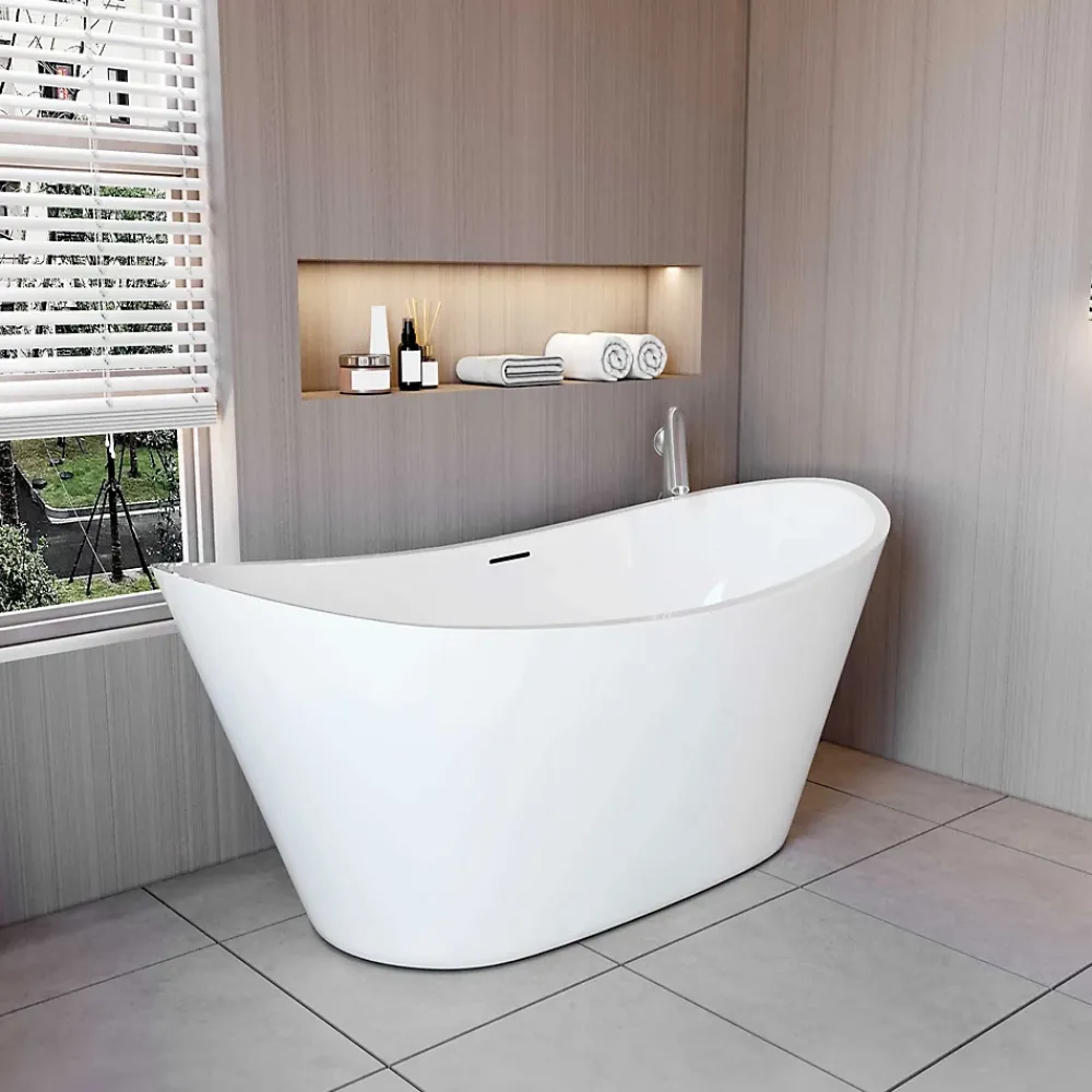 AICA Sanitaire Baignoire îlot en forme de ovale L150x72xH65cm blanc en Acrylique avec Bonde et trop plein - Pratique et esthétique