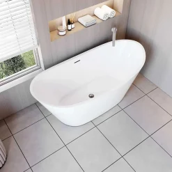 AICA Sanitaire Baignoire îlot en forme de ovale L150x72xH65cm blanc en Acrylique avec Bonde et trop plein - Pratique et esthétique